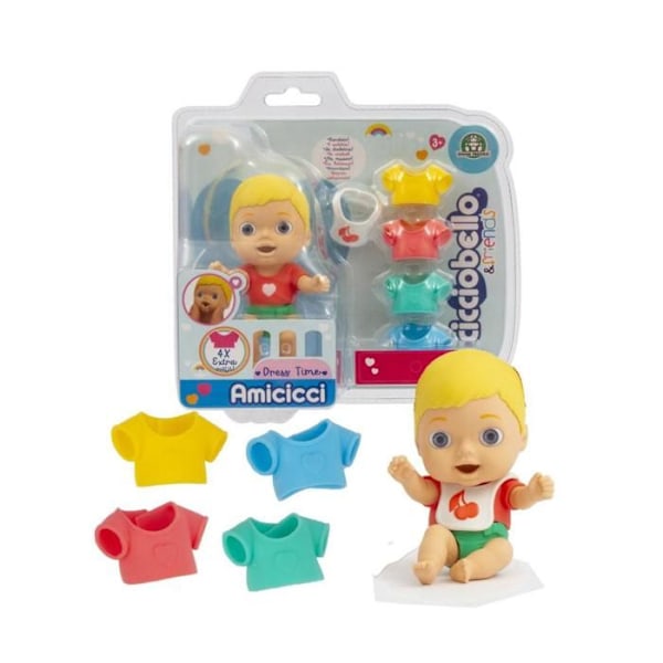 Cicciobello Amicicci Dress Time, med 4 färgglada kläder och haklapp, för flickor från 3 år, flerfärgad, CC016000; Giochi Flerfärgad