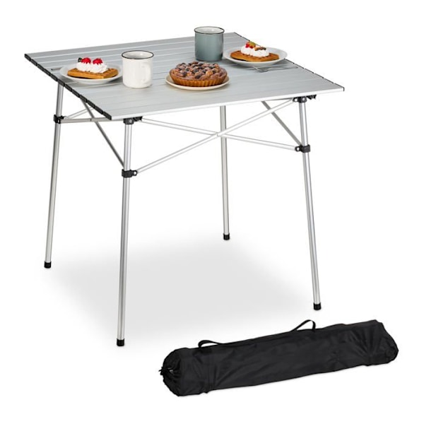 Relaxdays - 10049665 - Fällbord, Fällbart Stöd för Camping, HxLxP: 70x70x70 cm, Aluminium, silverfärgad silver, svart