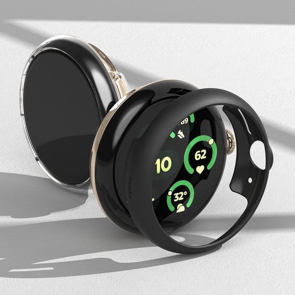 Gelfodral för Google Pixel Watch 3 45mm + Skydd (set 2) - Ringke Slim - Klar / Matt Svart