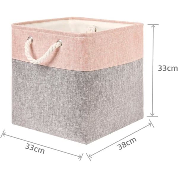Förvaringskorgar - MANGATA - Set om 4 - Fällbar - Grå/rosa tyg - 33x38x33 cm Grå