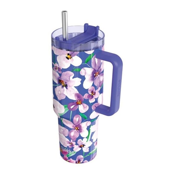 Isolerande kopp i rostfritt stål 1200 ml med sugrör (Flower Dusk) Quokka Stream