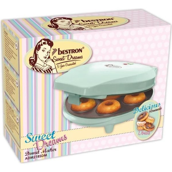 Bestron Donut maker i retrodesign, Sweet Dreams, Non-stick beläggning, 700 Watt, Färg: mint