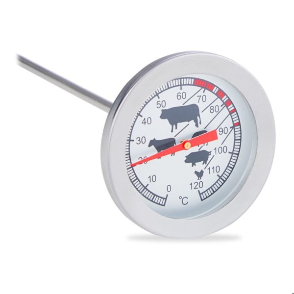 Relaxdays Kötttermometer för analog ugn, 20 cm sondtermometer i rostfritt stål silver, mörkgrön, röd