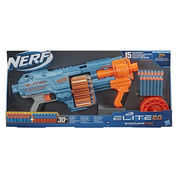 NERF Elite 2.0 Shockwave RD-15 Dart Gun - 30 pilar ingår - Anpassningsbar Flerfärgad