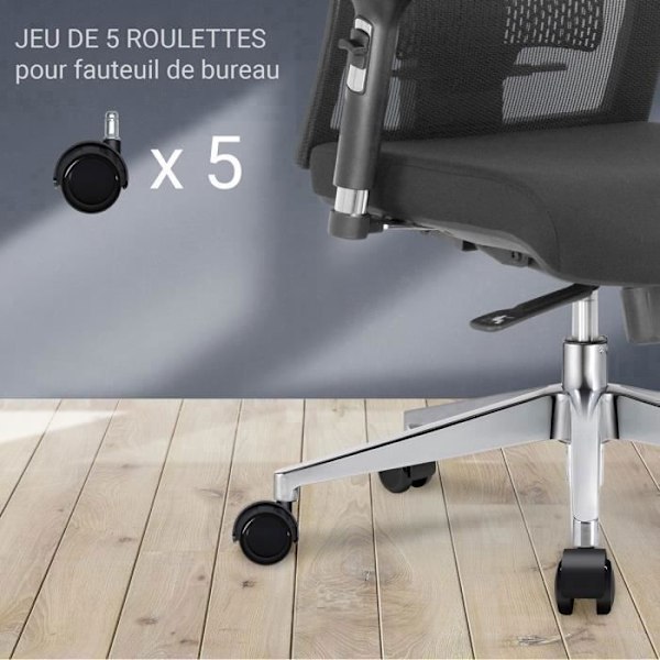 Självbromsande hjul för kontorsstol Waytex 78600 Självbromsande lastad stol, diameter 50 mm för hårda golv, set om 5 svarta Svart