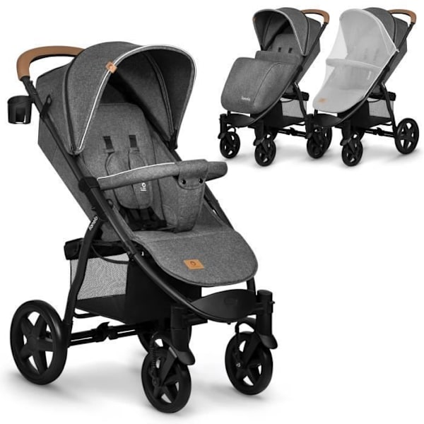 Terrängvagn LIONELO Annet Plus - Upp till 22 kg - Stora hjul - Tillbehör - Mörkgrå Grå