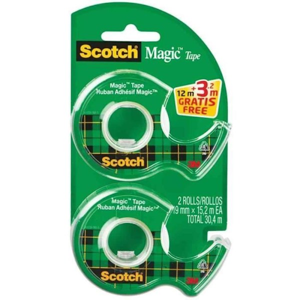 Handhållen tejphållare - Scotch - Magic Invisible - Paket med 2 - 19mm x 12m - Matt/invisible färg Mat/Osynlig