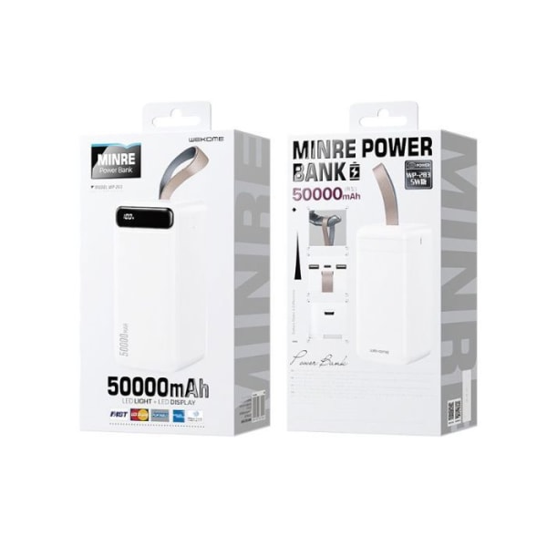 Wekome - WK-WP-283 - Powerbank Powerbank 50000 mAh Snabbladdning 2x USB-A 10W BiaÅy