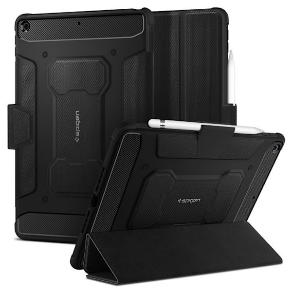 Fodral med klaff - SPIGEN - Rugged Armor Pro - iPad 10.2 (2020/2019) - Konstläder - Svart Svart