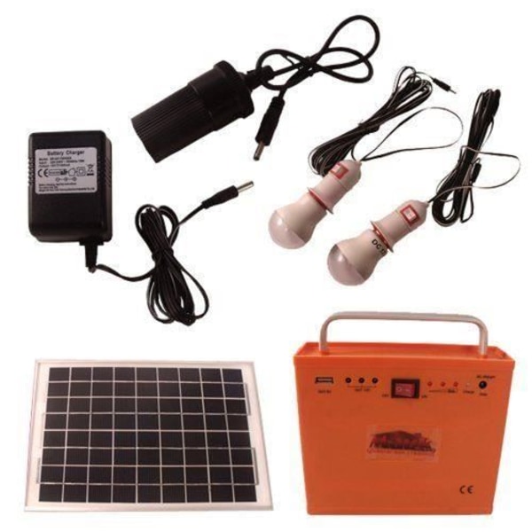 Bärbar solcellssats 8W - Mauk - Modell 1659 - 2 LED-lampor - Batteri 4000 mAh - Uttag 12V