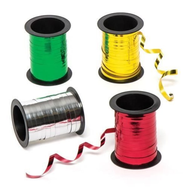 Sortiment av 4 färger av metalliska effektband perfekta för att dekorera presentpaket och juldekor - Set med 4 rullar