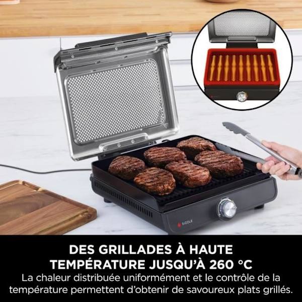 Grill och plancha NINJA - Sizzle GR101EU - Yta 34x8x13,5cm - Upp till 260°C Svart