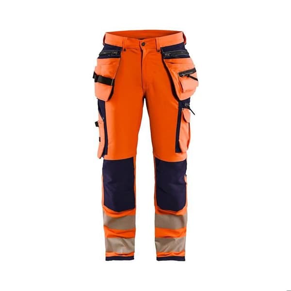 Blaklader 4D stretch arbetsbyxor med hög synlighet fluorescerande orange/marinblå 48