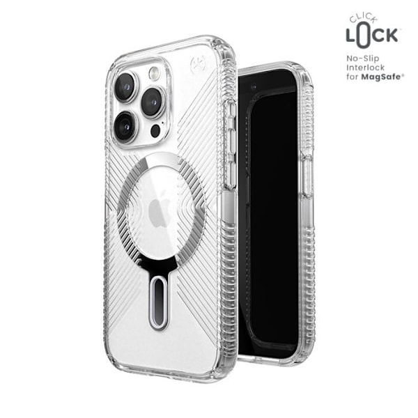 Speck Presidio Perfect-Clear Grip ClickLock & Magsafe - Fodral för iPhone 15 Pro (Klar / Chrome Finish / Serene Silver)