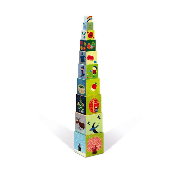 JANOD - Fyrkantig pyramid 10 kuber De 4 årstiderna - Från 1 år Flerfärgad