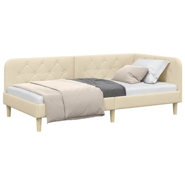 Vinkelsängram i tyg - vidaXL - Kräm - 100x200 cm - L-formad design - Multifunktionell sängsoffa Grädde