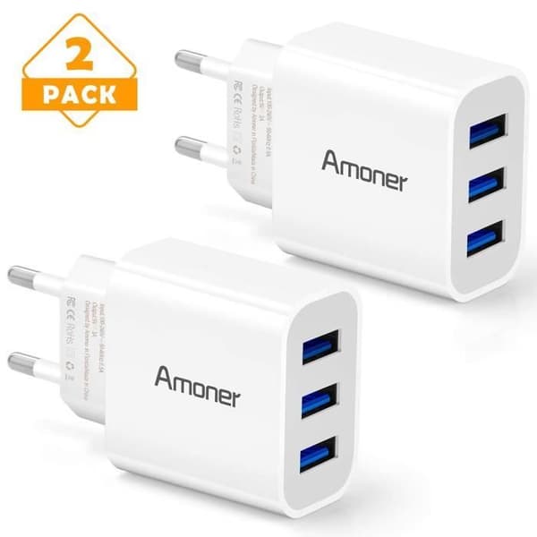 Universal 3-portars USB-nätladdare Väggladdare (5V 3A Max) Universal USB-adapter för Apple iOS, Android
