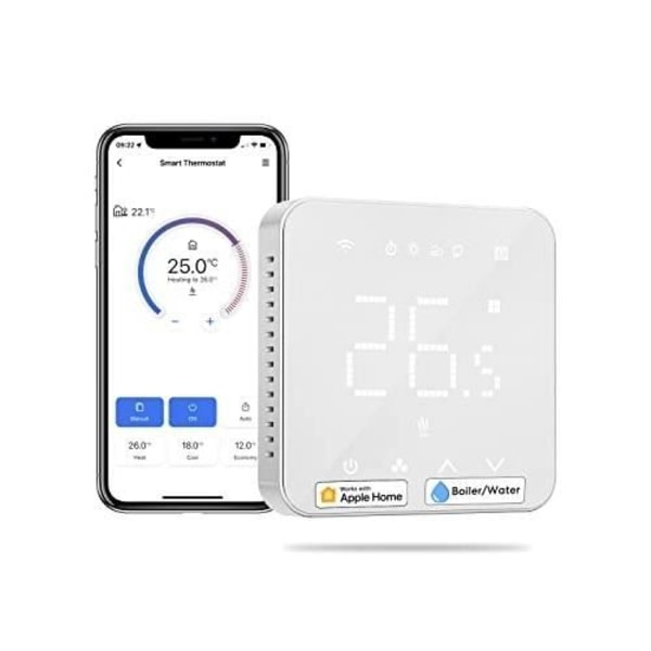 Anslutbar Termostat - MEROSS - WiFi Termostat - Fönsteröppningsdetektion - Programmerbar - Naturgas