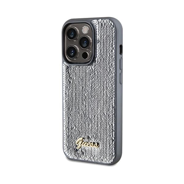 Guess Sequin Script Metal - Fodral för iPhone 14 Pro (silver)
