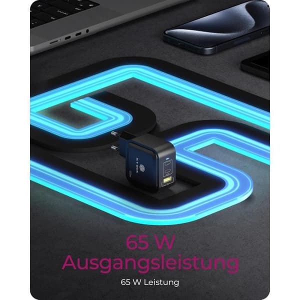 Laddare - ICY BOX - IB-PS1030-PD - 65W - USB-C och USB-A - Power Delivery 3.0