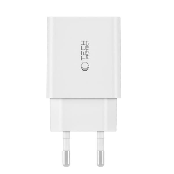 Nätadapter 2 portar - Tech-Protect NC30W - Snabb laddning - PD30W - QC3.0 - Vit Vit