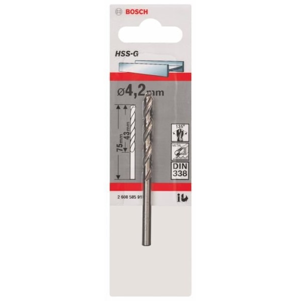 Metallborr - BOSCH - HSS-G - Diameter 6,5 mm - Längd 63 mm - Total längd 101 mm