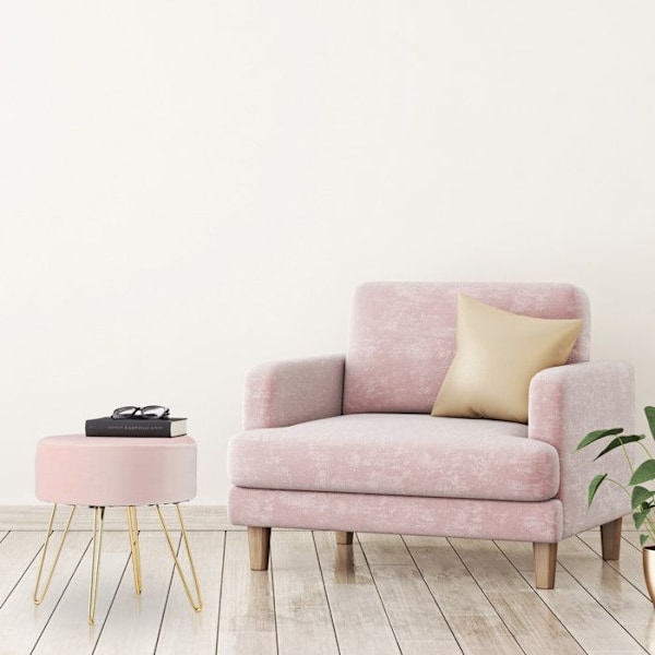 Relaxdays pouf coiffeuse, rund, elegant, gyllene metallben, modern, sammetspall, HxD: 40x40 cm, rosa rosa, guld