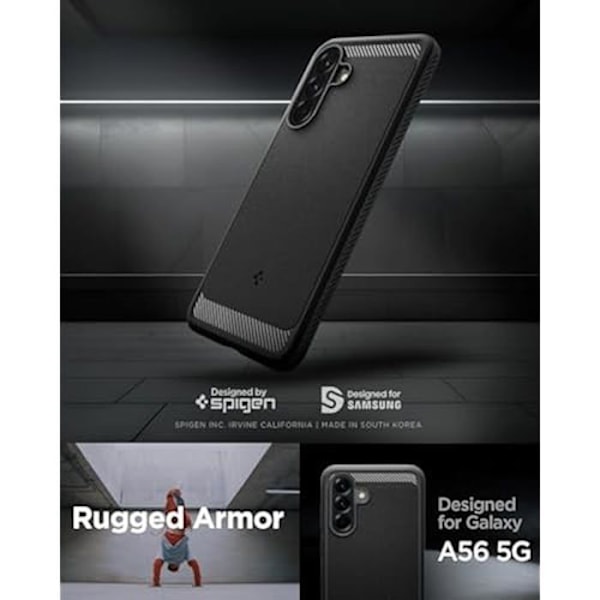 Coque - SPIGEN - Rugged Armor - Kompatibel med Samsung Galaxy A56 5G - Stötabsorberande - Kolfiberdesign - Matt Svart