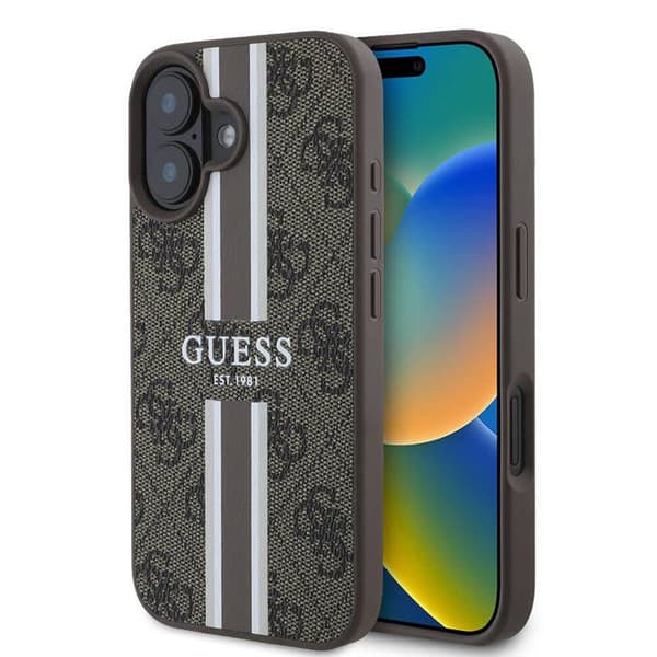 Coque Guess Hardcase 4G Printed Stripes MagSafe för iPhone 16 Plus - Brun Brun