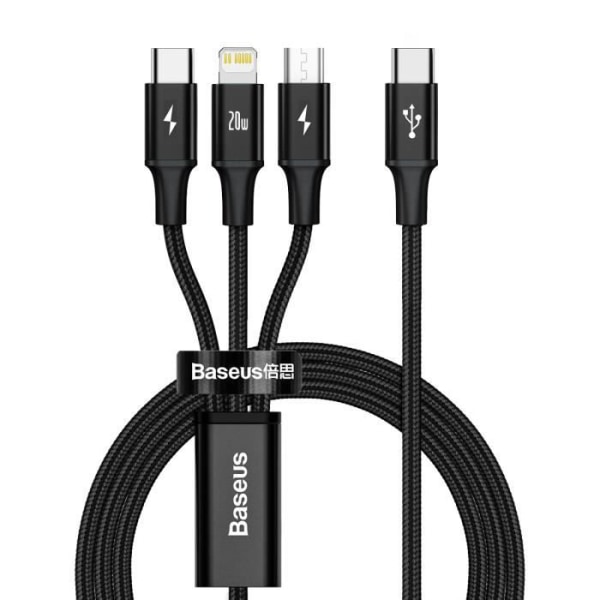 BASEUS CAMLT-SC01 Typ-C till Micro USB-Typ-C-Lightening PD Strömkabel 20W 1,5m Svart