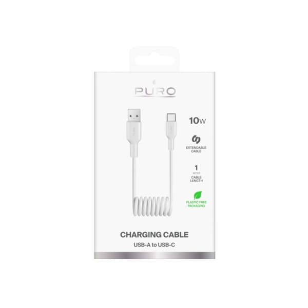 USB-A - USB-C spiralad kabel 10 W 1 m - vit