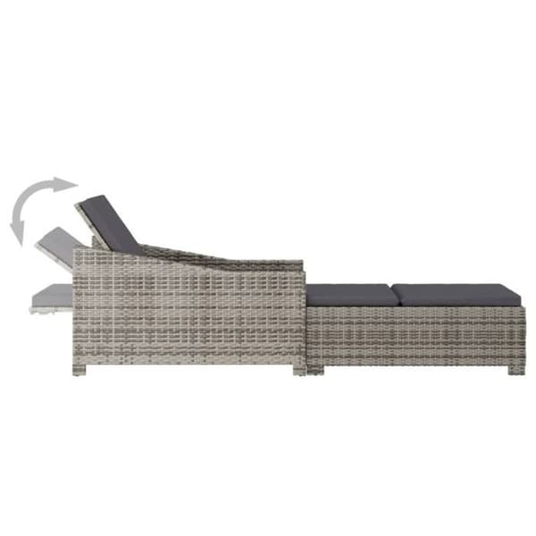 vidaXL Chaise longue med kudde, mörkgrå flätad resin grå