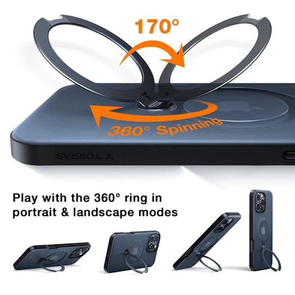Coque Torras Ostand Spin MagSafe Series för iPhone 17 Pro - Orange Apelsin