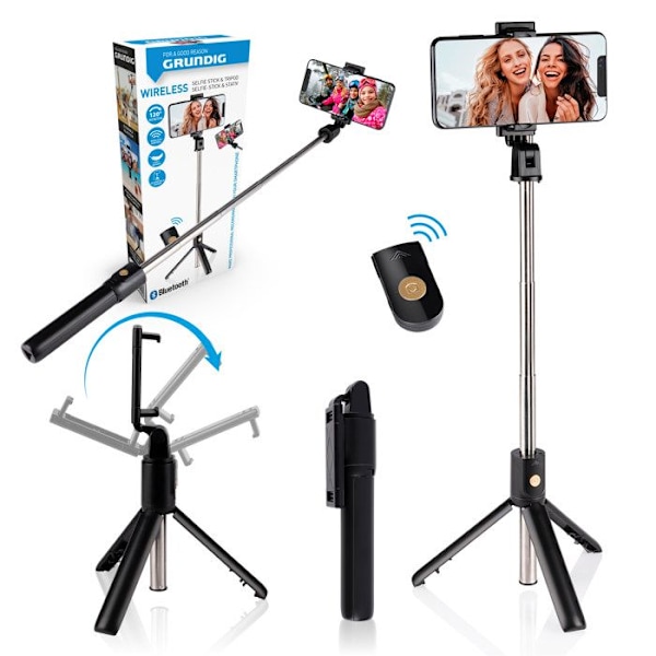 Selfie-pinne 3-i-1 - Grundig - Utdragbar stativ - Bluetooth-fjärrkontroll - Kompatibel med smartphone