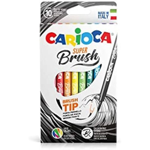 Färgpennor - CARIOCA - Carioca-pennor - 10-pack - Mjuk borstspets - Superlätt tvättbar bläck - Mångfärgad mångfärgad