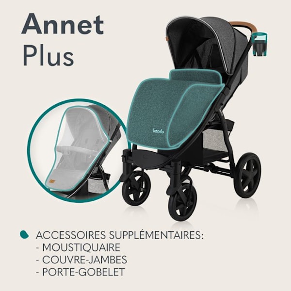 Poussette canne allt terräng LIONELO Annet Plus - Upp till 22 kg - Stora hjul - Tillbehör - Blå Blå