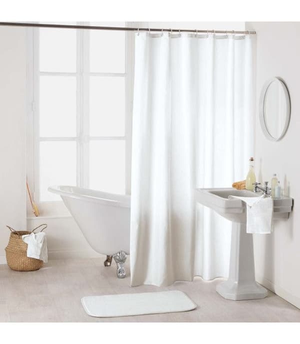 Duschdraperi i enhetlig polyester med krokar - L 200 x B 180 cm - Vit Vit