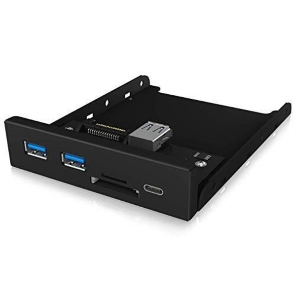 USB 3.0-hubb - ICY BOX - 1x USB-C, 2x USB-A - SD/microSD-läsare - 3,5 tum - Svart metall