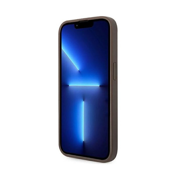 iPhone 14 Pro-fodral - Guess - 4G Bottom Stripe - Biologiskt läder - Brun - Semi-rigid kastanj