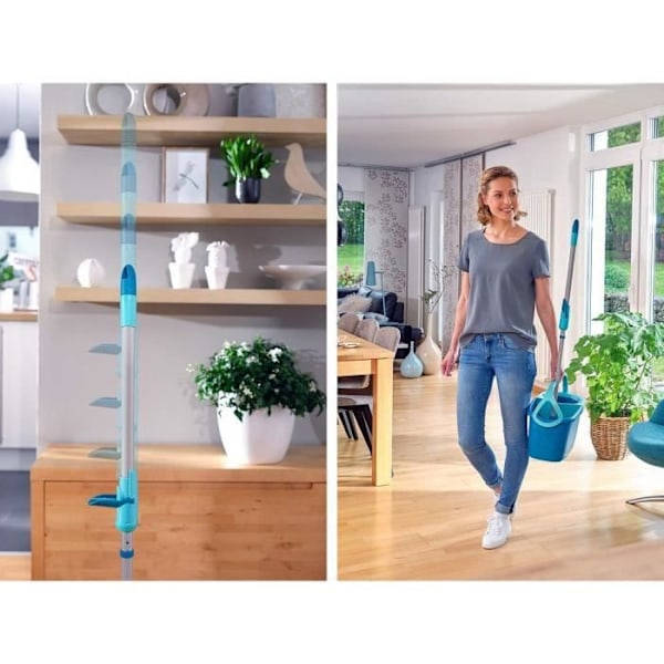 Leifheit Clean Twist Disc Mop Ergo 52101 Mopp Bucket Wringer Set, Mopphuvud med fransar, enkel golvrengöring turkos/grå