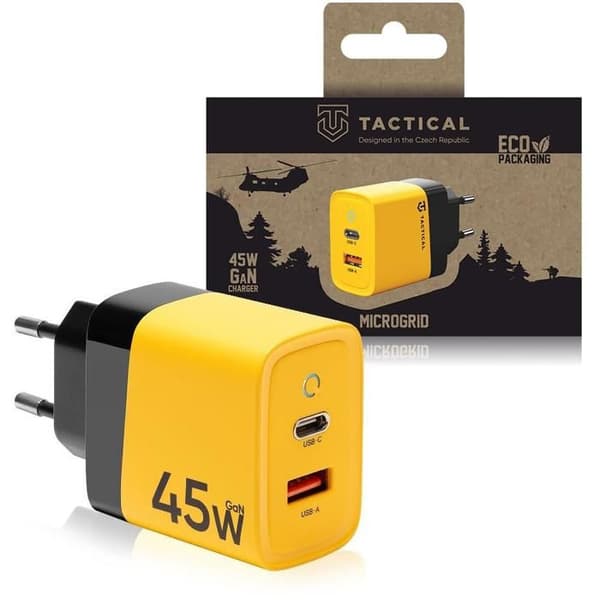 Laddare - TACTICAL - Microgrid GaN 45W - Gul - USB-C - Snabbladdning Gul