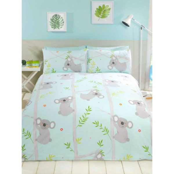 Rolig Koala Single Duvet Set Vattenblå