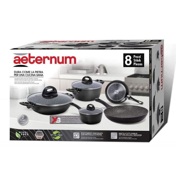 Aeternum Essential Set Grytor och Kastruller 8 Delar, lämpad för induktion, aluminium, Svart - Y00SET0232