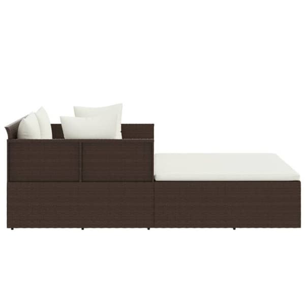 Soffa med bruna kuddar 182x118x63 cm flätad resin Brun, gräddvit