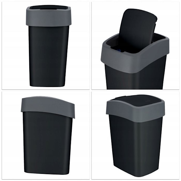 CURVER Soptunna 10L med svänglock - Flip Bin - För kök, kontor, badrum - 18,9 x 23,5 x 35 cm - Svart / Grå