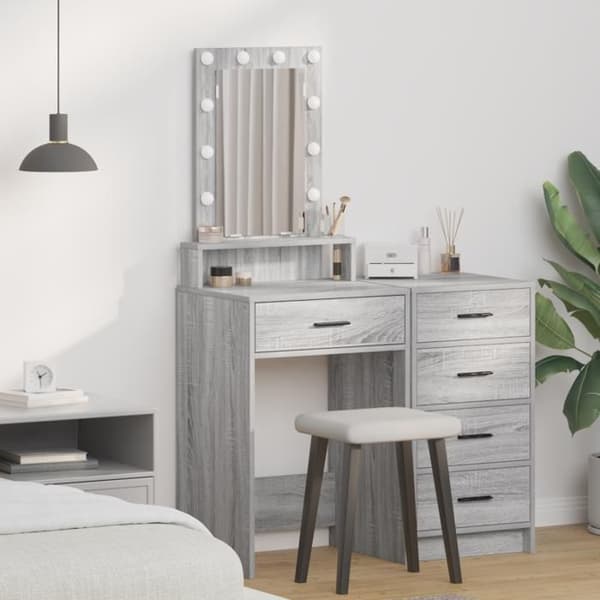 Coiffeuse med grå Sonoma LED-ljus 50x41x140 cm