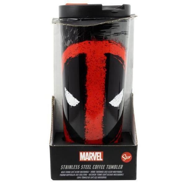 Stor Marvel Deadpool resemugg i rostfritt stål svart röd