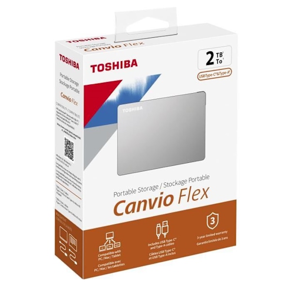 Extern hårddisk - TOSHIBA - Canvio Flex - 2TB - USB 3.2 / USB-C - 2.5"