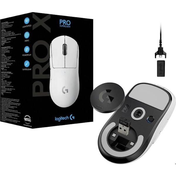 Souris Gaming - LOGITECH - Pro X Superlight - 25400 DPI - Trådlös RF - Vit