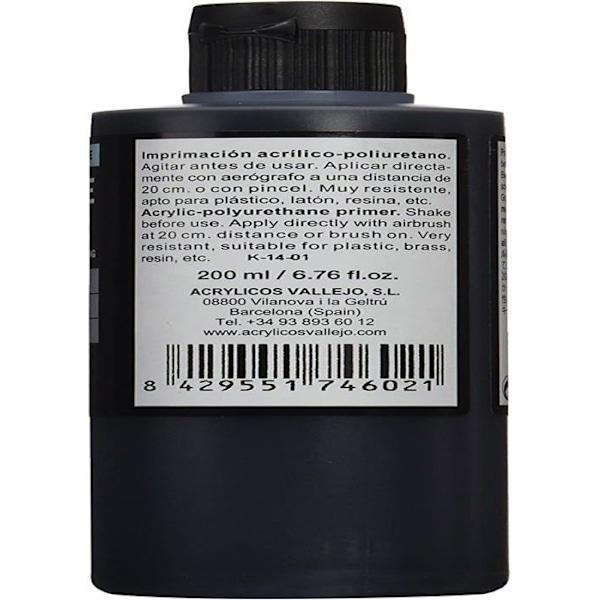 Appret - gesso - marmorpulver Vallejo - VJ74602 - Appret för modell - 200 ml - Polyuretan - Svart färg